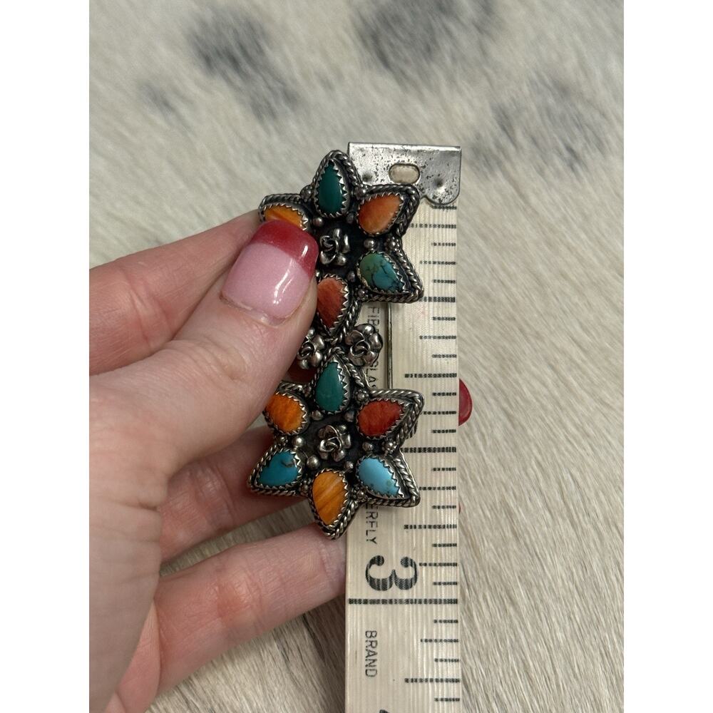Native American Silver Cloud Robert Vandover Spiny Turquoise Cluster Pendant Pin - Picture 7 of 13